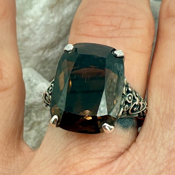 Sterling Silver Smoky Quartz Filigree Statement Ring Size 8 - Picture 16 of 17